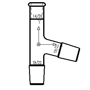 75°蒸馏头,上磨口:14/20,下磨口:19/22,侧磨口:19/22