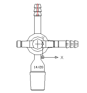 三通接头,外磨口:14/20,具2mmT型三通四氟节门