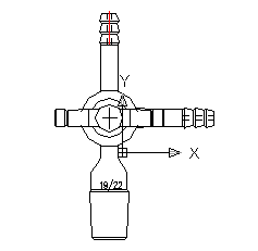 三通接头,外磨口:19/22,具2mmT型三通四氟节门