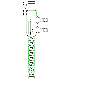 蛇型回流冷凝器,高效,19/22,夹层长100mm,φ8mm小咀