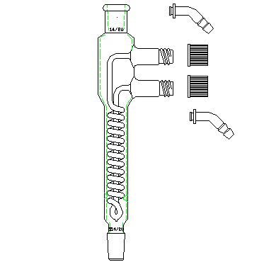 蛇型回流冷凝器,19/22,夹层长100mm,φ8mm可拆式小咀