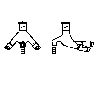 三通蒸馏接受管,具小咀,磨口:14/20