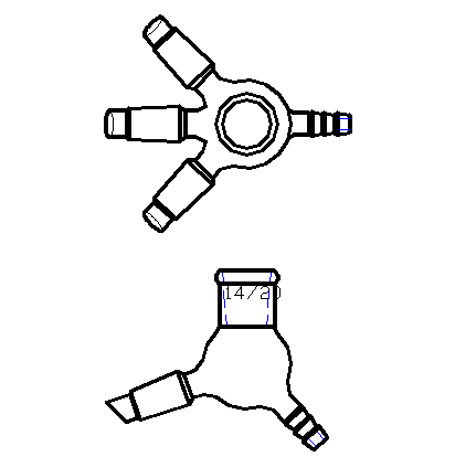 三通蒸馏接受管,具小咀,磨口:14/20