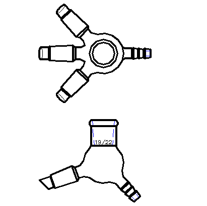 三通蒸馏接受管,具小咀,磨口:19/22