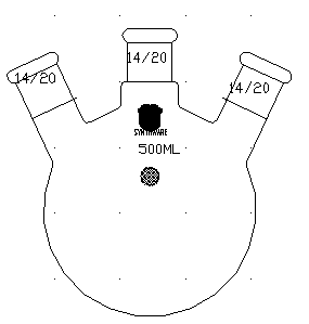 斜三口球瓶,厚壁高强度,中间磨口:14/20,侧磨口:14/20,500ml