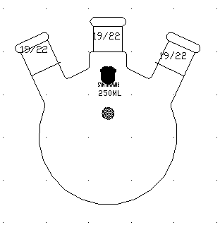 斜三口球瓶,厚壁高强度,中间磨口:19/22,侧磨口:19/22,250ml