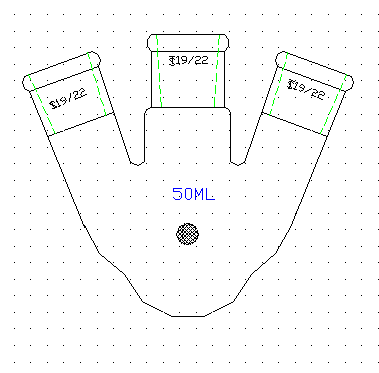 斜三口球瓶,厚壁高强度,中间磨口:19/22,侧磨口:19/22,50ml