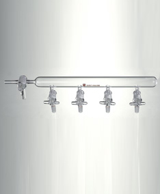 单排管真空气体分配器,实心玻璃节门,14/20,左T型节门